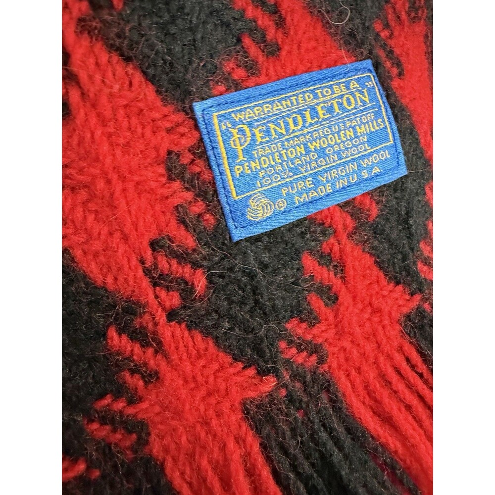 Pendleton Wool Blanket Red Black Check Pattern Fringe Large Throw 61”x68” - Picture 7 of 11